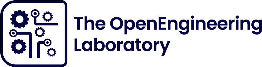 The OpenEngineering Laboratories logo comprises a rounded box displaying a graphical representation of some cogs and connectors on the left, and the name on the right. Note that the words Open and Engineering are always joined as one word in the logo. This image is also a link to The OpenEngineering Laboratory subpage.