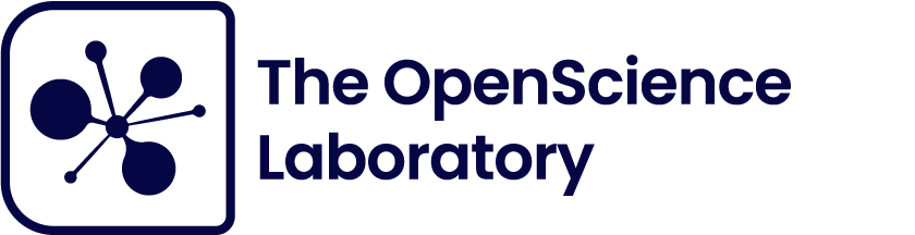 The OpenScience Laboratories logo comprises a rounded box displaying a graphical representation of a molecule on the left, and the name on the right. Note that the words Open and Science are always joined as one word in the logo. This image is also a link to The OpenScience Laboratory subpage.