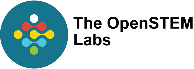 The main OpenSTEM Labs logo which is a round circle with a teal background with a selection of different coloured dots. There is a mixture of single dots and two dots of the same colour joined together with a thin line of the same colour. The text The OpenSTEM Labs is to the right of the main circle. This image is also a link that takes you to the website that contains all the OpenSTEM labs experiments and resources.